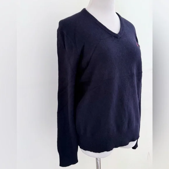 POLO - RALPH LAURENVintage Navy V-Neck Wool Sweater. Sz. M